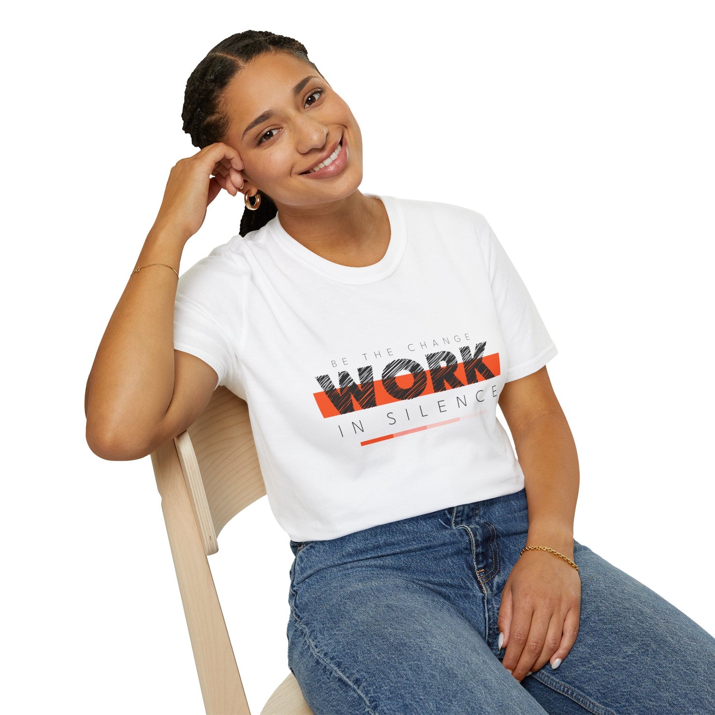 Work in Silence - Unisex Softstyle T-Shirt | Motivational Graphic Tee, Casual Outfit, Gift for Creatives, Everyday Wear, Inspirational Apparel