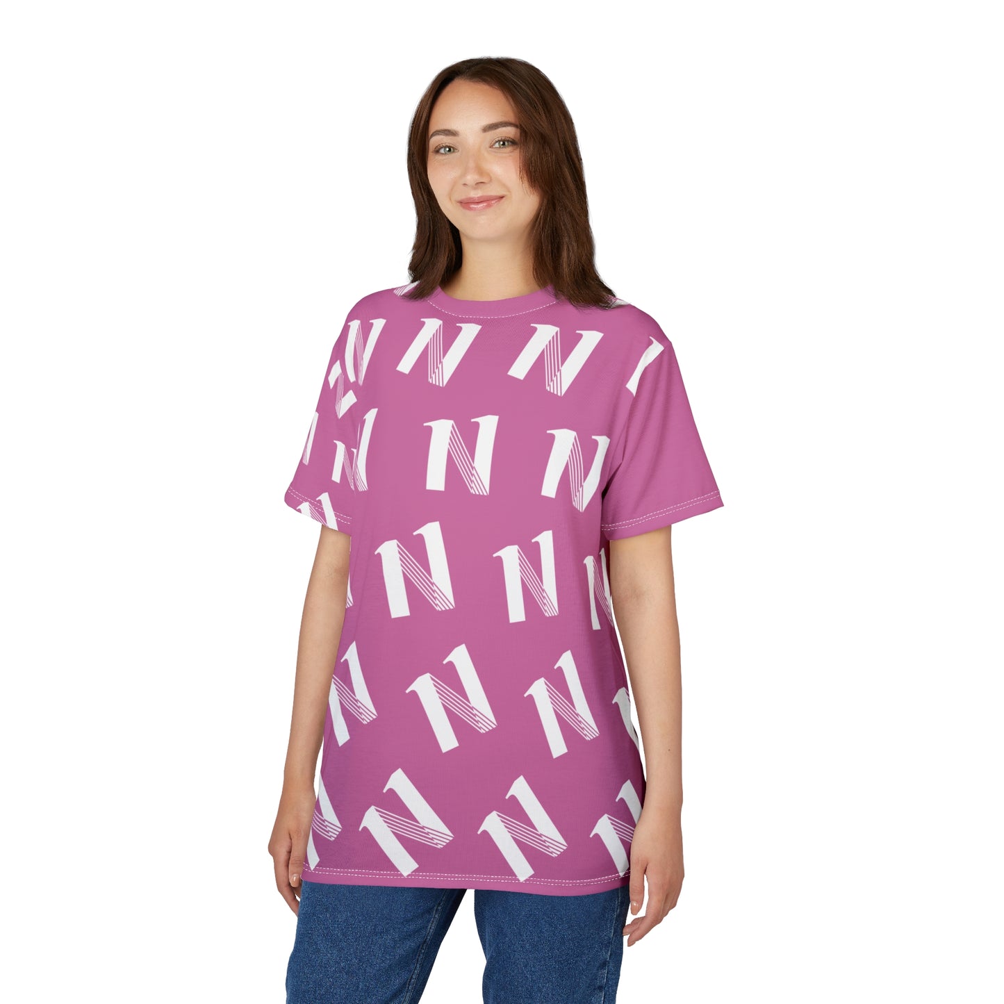 Pink CEREN11 - Sublimado - Graphic Unisex Cut & Sew Tee with Stylish Letter N, Gift, Summer Wear, Comfortable Fit, AOP Design